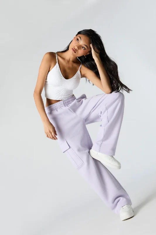 Fleece Wide Leg Cargo Sweatpant