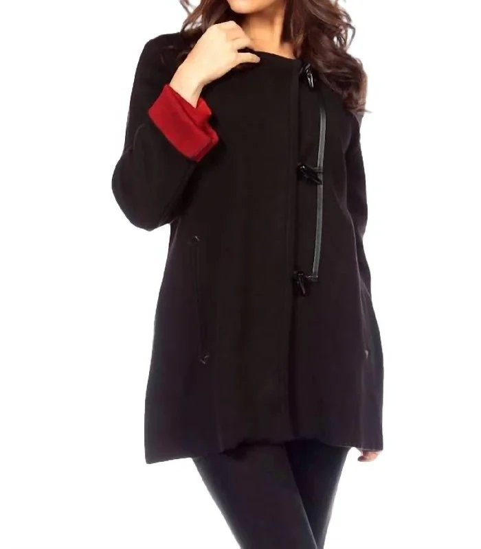 Asymmetrical Toggle Jacket In Black/red