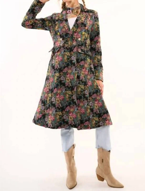 Enchanted Nature Jacquard Coat In Night Floral