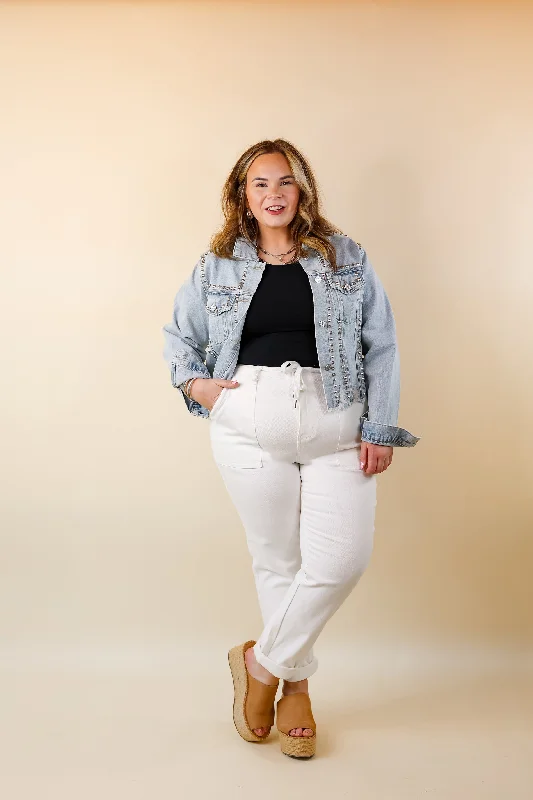 Instantly Impressed Cropped Denim Jacket with Silver Studs in Light Wash