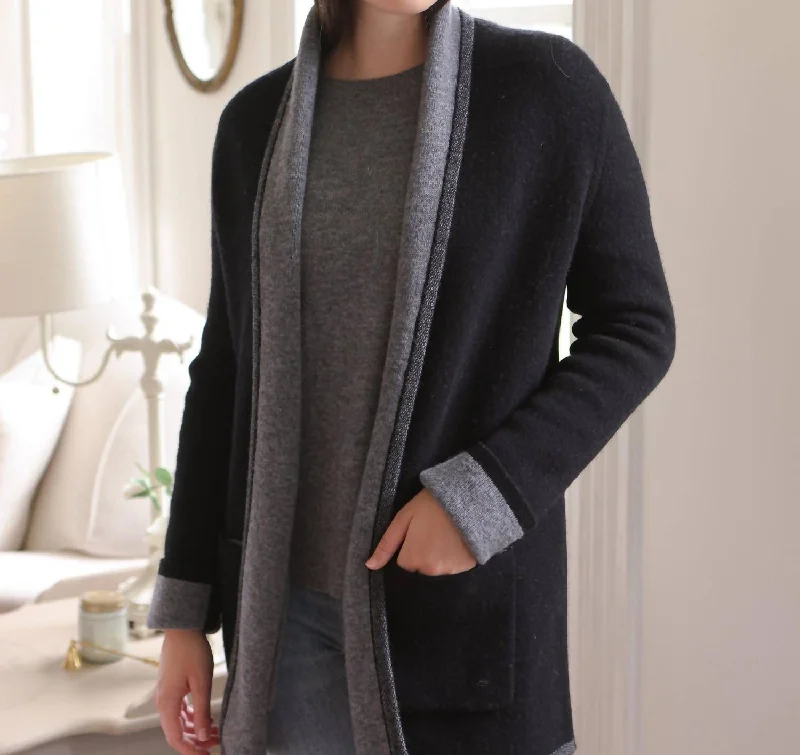 Merino Wool Reversible Shawl Jacket In Black/grey