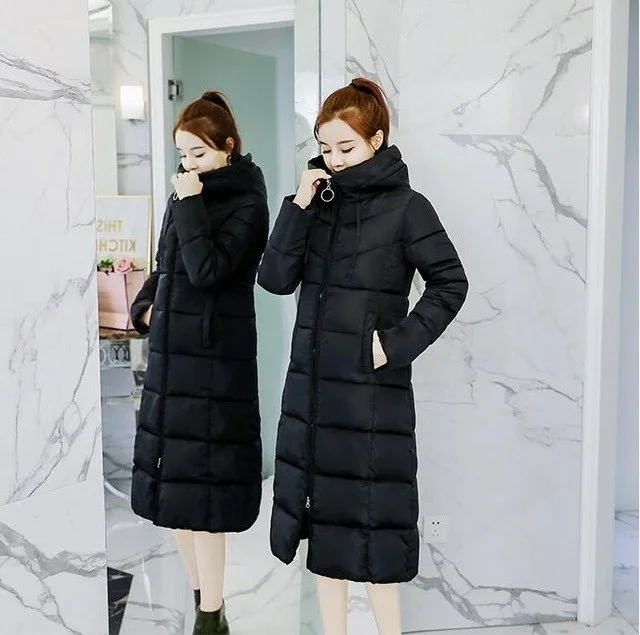 S-3XL autumn winter Women lady long duck Down jacket hoodie knee-length Parkas warm Jackets Female winter korean coat clothes