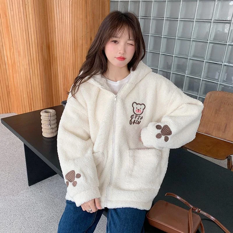 Student's Loose Fleece Thickened Cute Padded Jacket