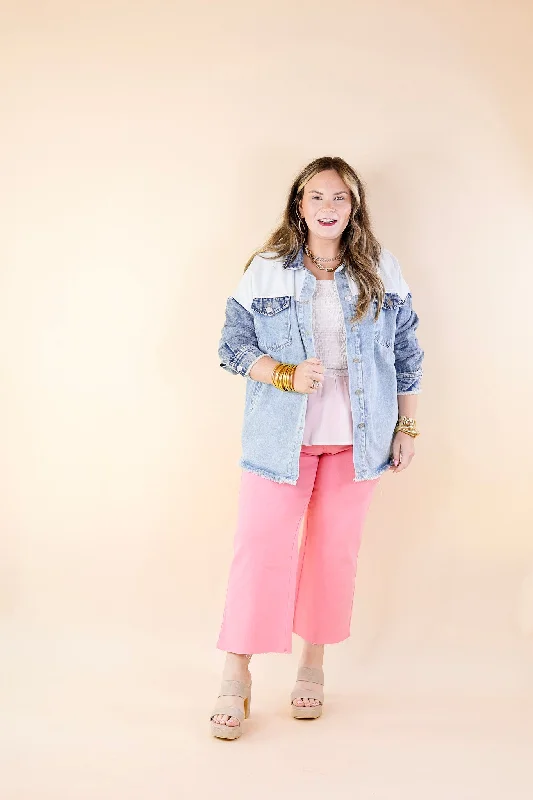 Style Mentor Color Block Button Up Jacket in Denim