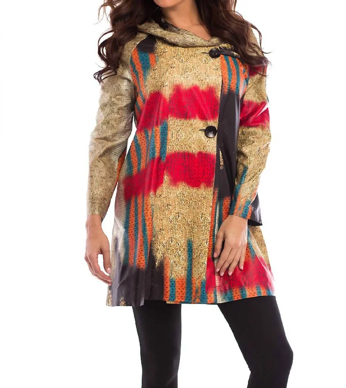 Sunset Long Trench Jacket In Gold Multi