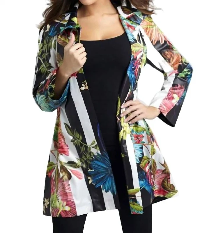 Tropical Snap-Front Rain Jacket In White Multi