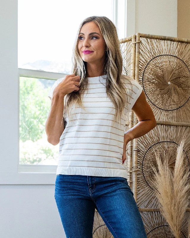 NEW! Allie Striped Short Sleeve Sweater - Taupe