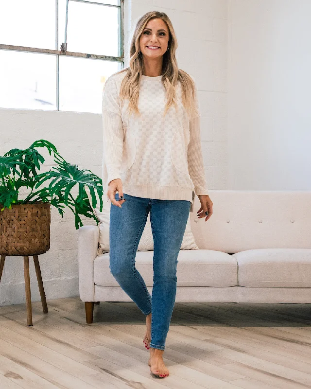 Leslie Ivory Checkered Brushed Sweater