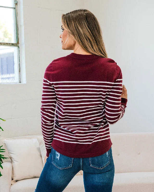 Maddie Burgundy Striped Button Shoulder Sweater FINAL SALE