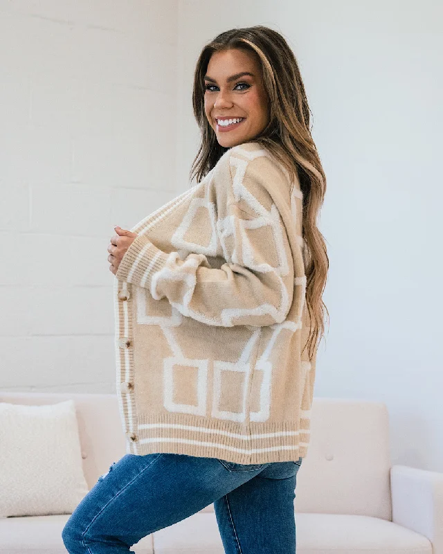 Roxie Taupe Cardigan with Raised Square Pattern FINAL SALE