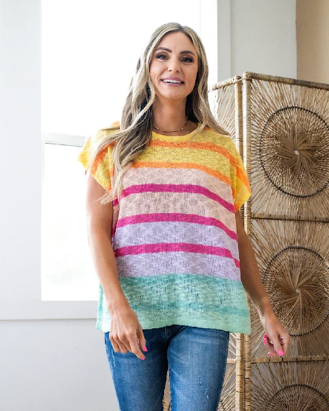 NEW! Wren Open Weave Striped Short Sleeve Sweater - Apricot