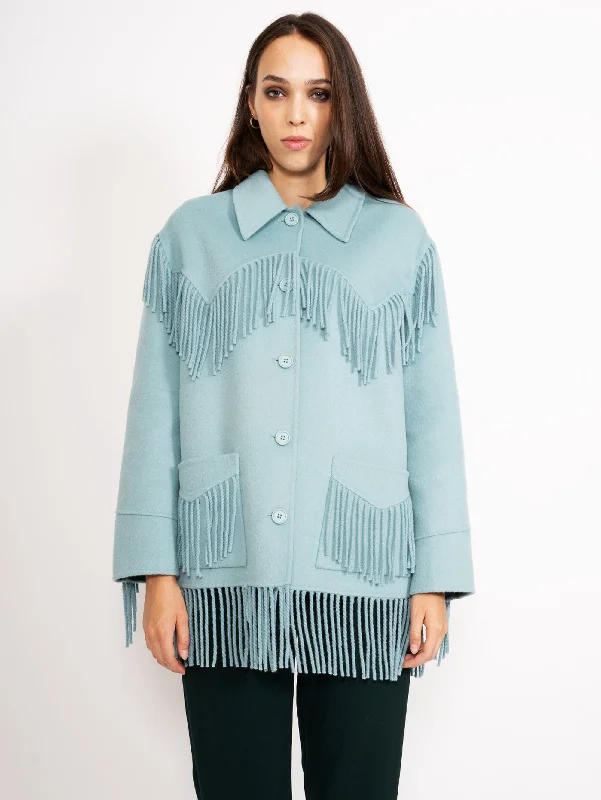 Overshirt in Lana con Frange Verde Acqua