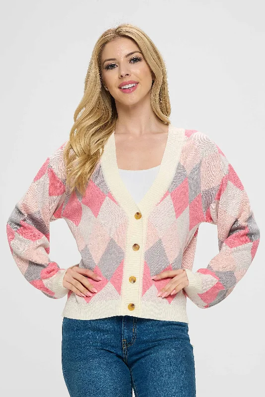 Pink Diamond Pattern Short Knitwear