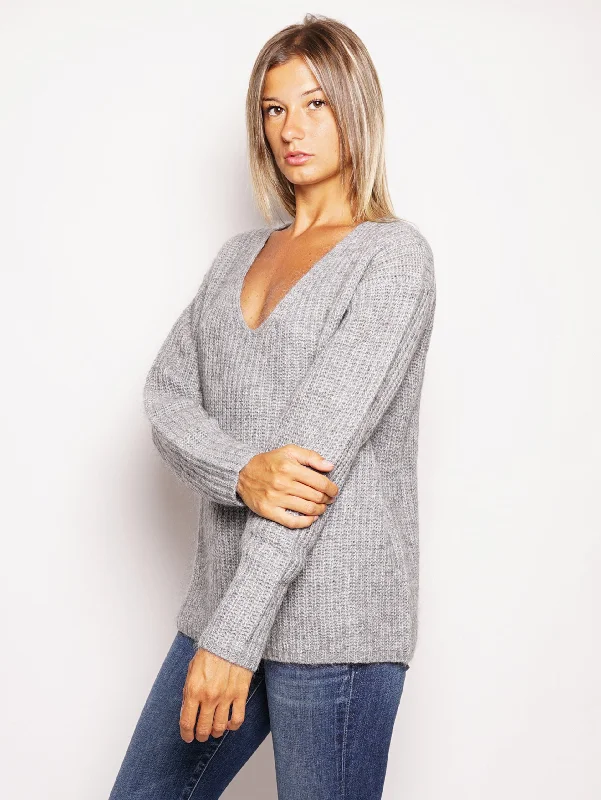 Maglione Scollo a V Grigio