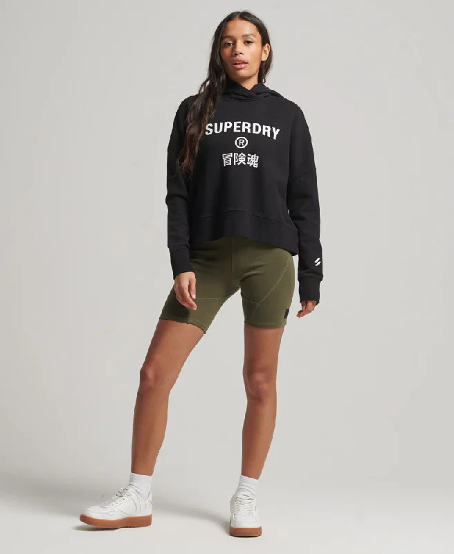 Core Sport Crop Box Hoodie | Black