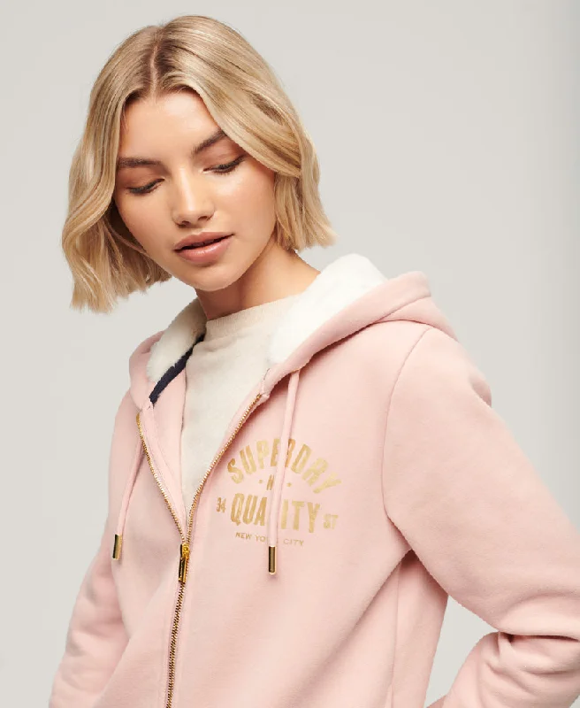 Luxe Metallic Logo Zip Hoodie | Vintage Blush Pink