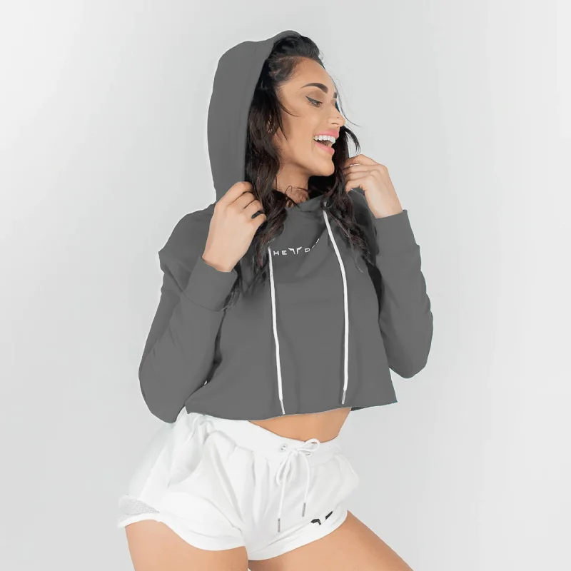 She-Wolf Crop Hoodie - Charcoal