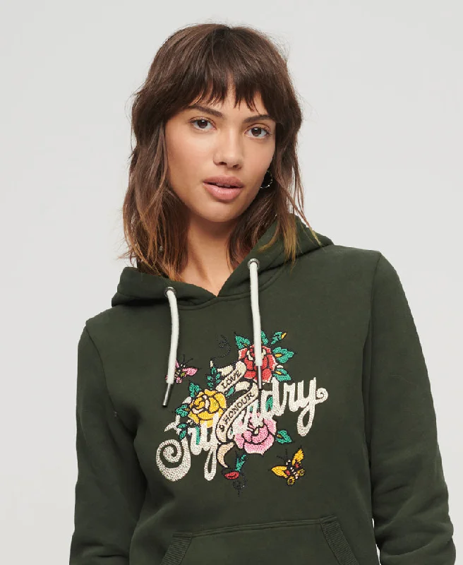 Tattoo Script Graphic Hoodie | Surplus Goods Olive Green