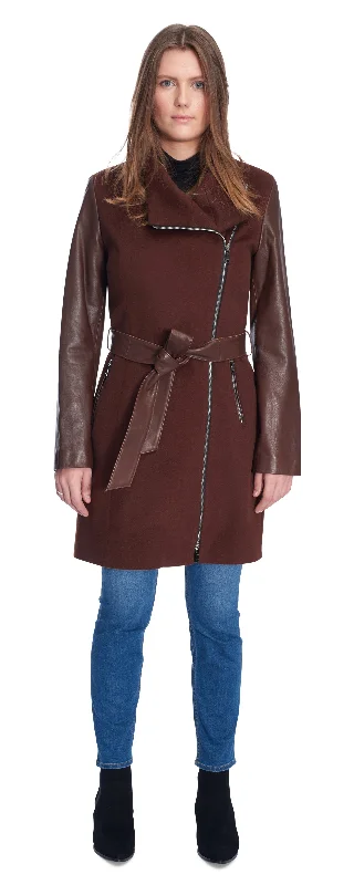 Miranda Manteau en laine/cuir muscade pour femme