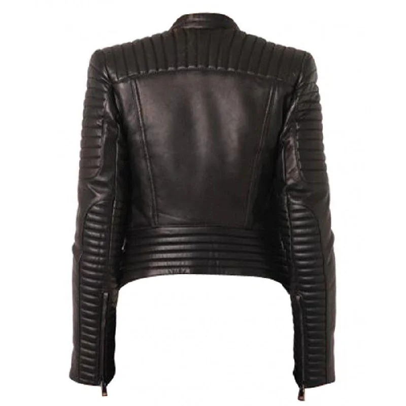 Black Leather Quilted Biker Jacket