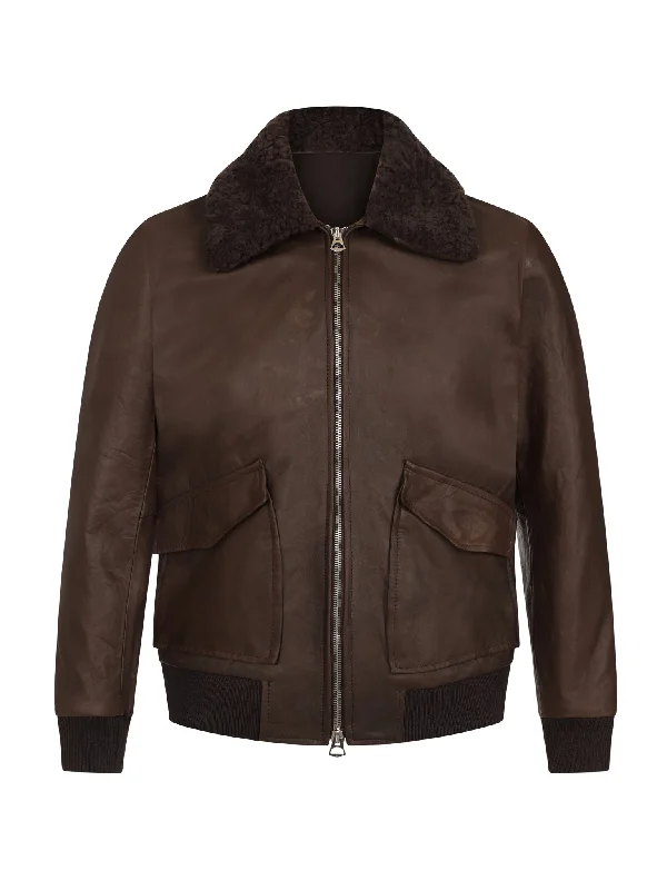 Italian Bomber with Detachable Shearling Collar