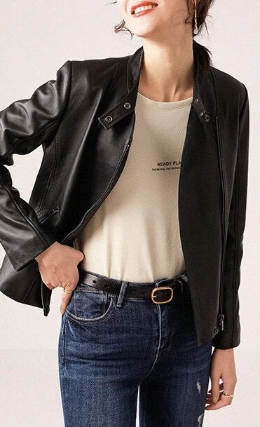 Casual Style Brown Leather Jacket for Women