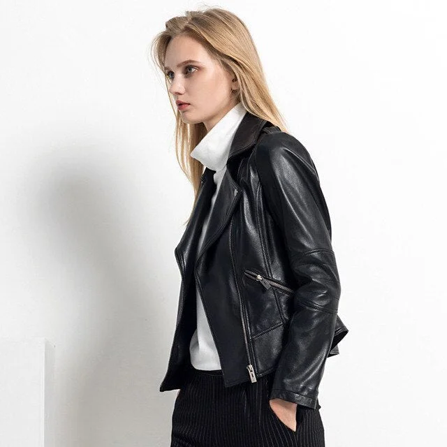 Womens Fashion Black Sheepskin Leather Jacket