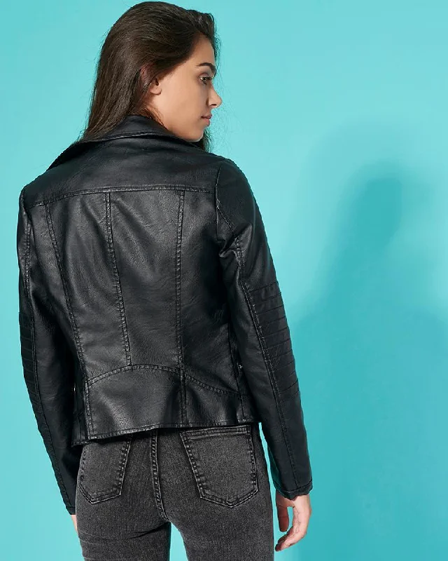 Elegant Black Biker DRAVMOO F-L 34 Leather Jacket