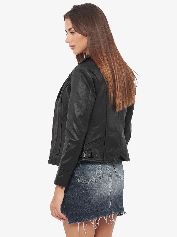 Black Biker Short Body GRIVETY Leather Jacket