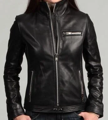 Hot Girl  black leather jacket