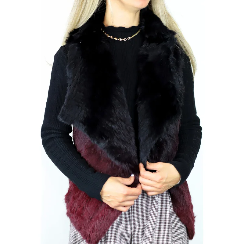 Ombre Rabbit Fur Vest - Black/Wine