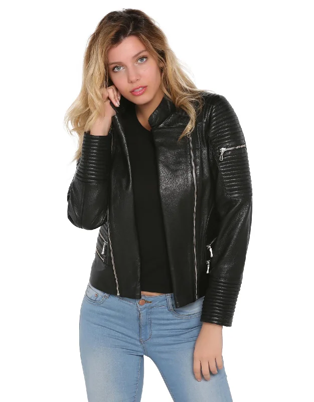 Women's Bomber Black Real Leather Jacket