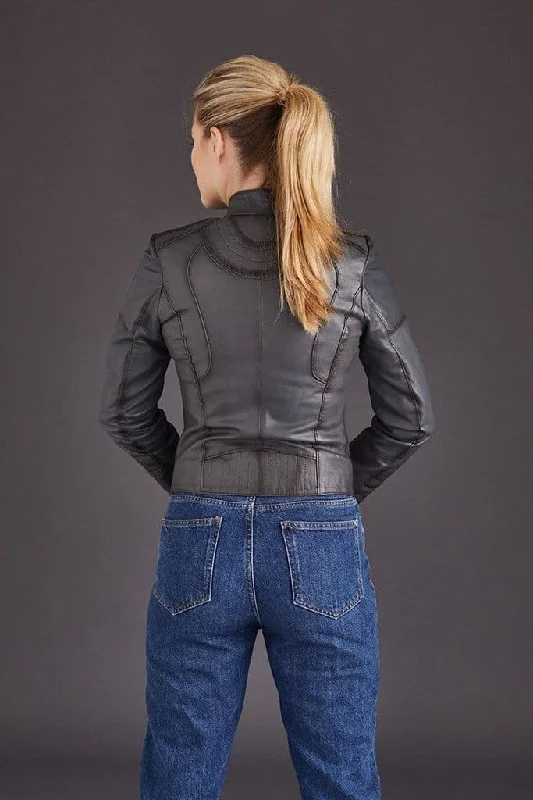 Womens Motorcycle Gray Leather Jacket