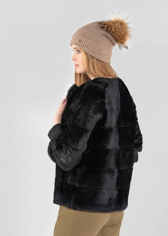 Womens Short Style Black Fur Coat