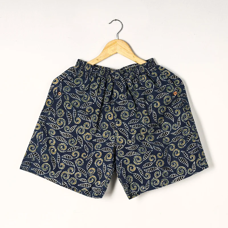 Blue - Ajrakh Block Printed Cotton Unisex Boxer/Shorts