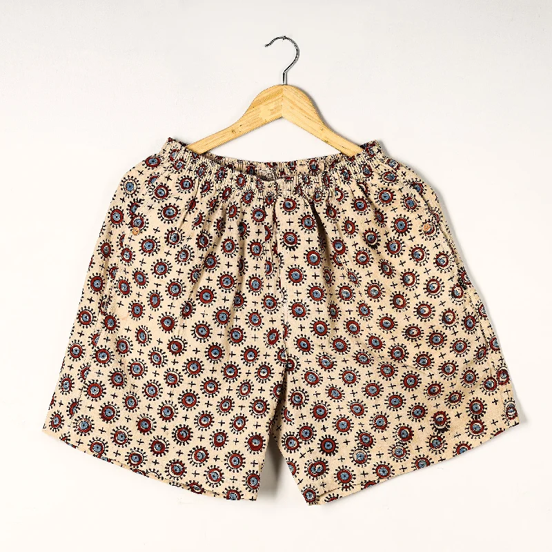 Beige - Ajrakh Block Printed Cotton Unisex Boxer/Shorts