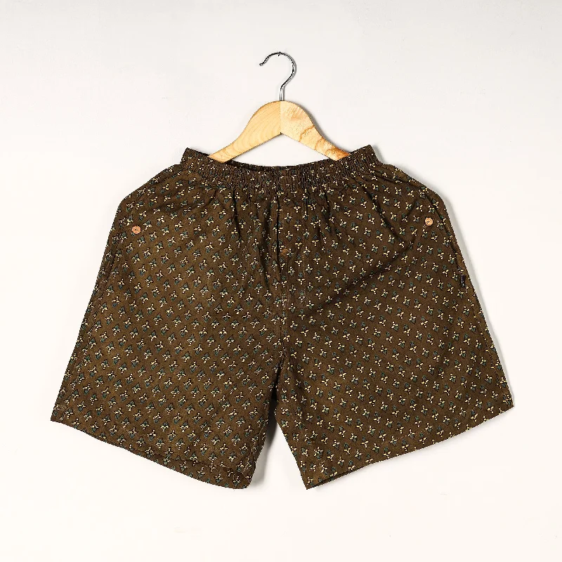 Brown - Ajrakh Block Printed Cotton Unisex Boxer/Shorts