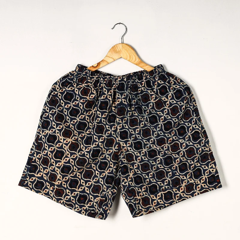 Blue - Ajrakh Block Printed Cotton Unisex Boxer/Shorts