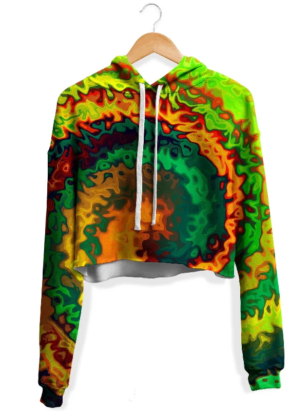 Abstract Rotation Fleece Crop Hoodie