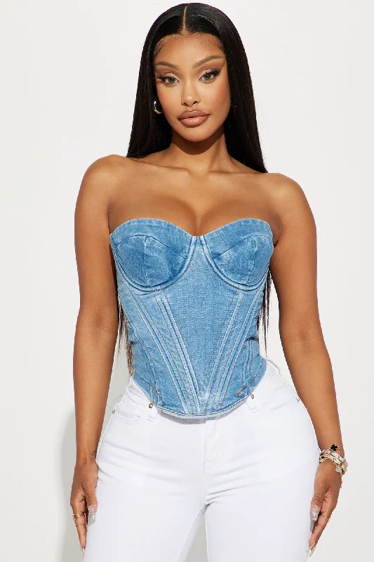 Bae For Tonight Denim Corset Top - Medium Wash