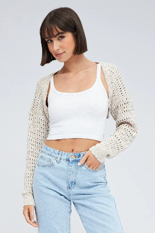 Beige Knit Shrug Long Sleeve