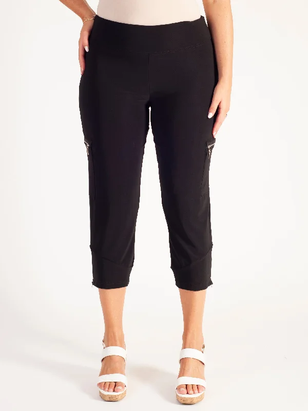 Black Cropped Pant with Zip Pocket Detail