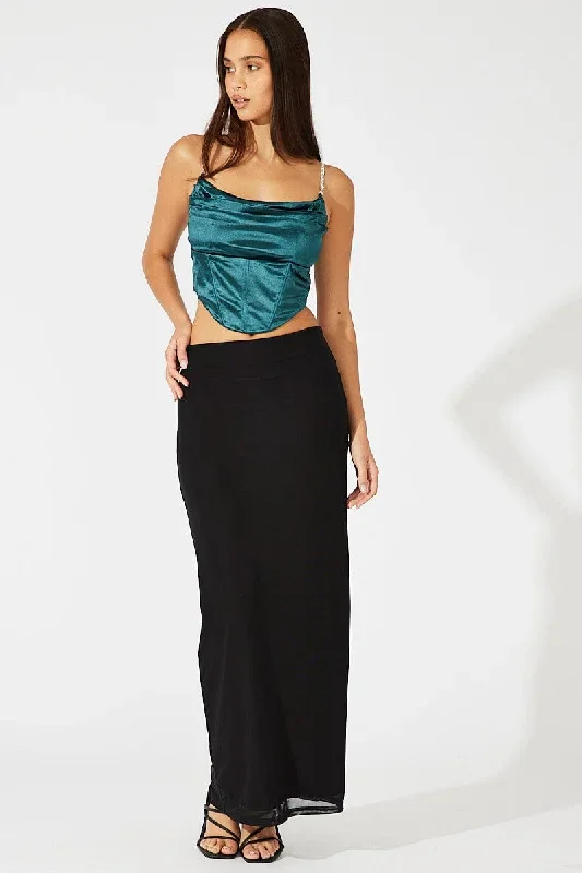 Black Maxi Skirt High Rise Mesh