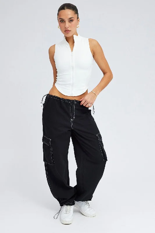 Black Parachute Pants Low Rise