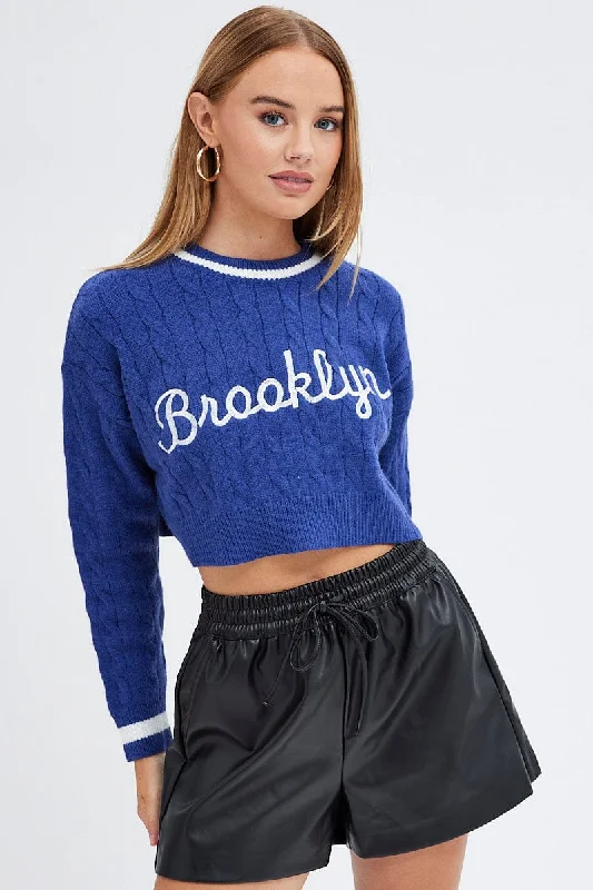 Blue Sweater Long sleeve Crew neck