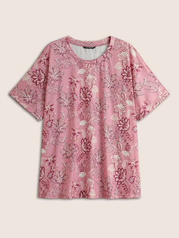 boho-print-cuffed-batwing-sleeve-t-shirt