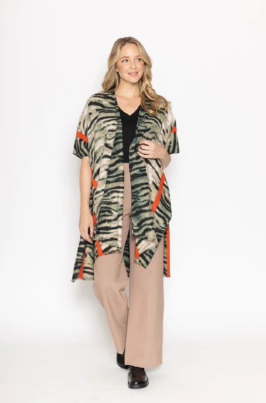 Border Stripe Tiger Cozy Kimono