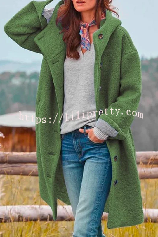 Lilipretty Casual Solid Color Hooded Single Breasted Wool Coat