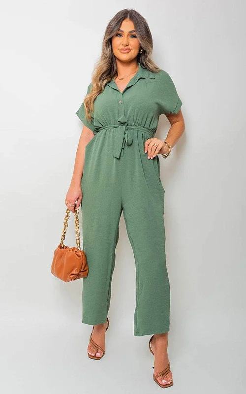 Casual Tie Waist Short Sleeve Jumpsuit