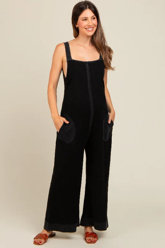 Charcoal Waffle Knit Wide Leg Maternity Jumpsuit